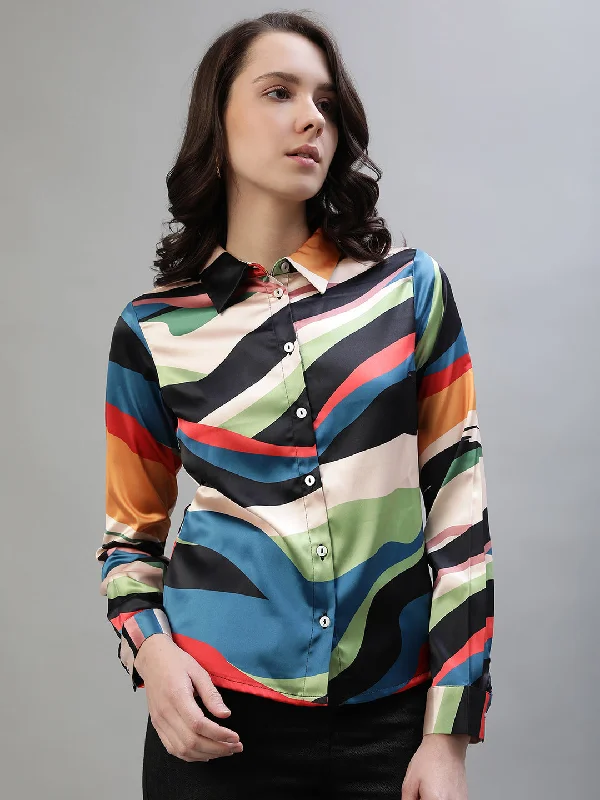 Iconic Women Multicolor Printed Spread Collar Full Sleeves Shirt