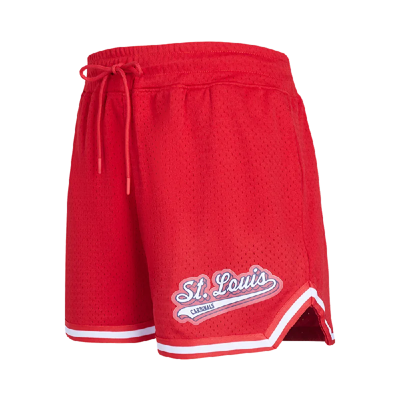 MLB ST. LOUIS CARDINALS SCRIPT TAIL WOMEN'S MESH TAPE SHORT (RED)