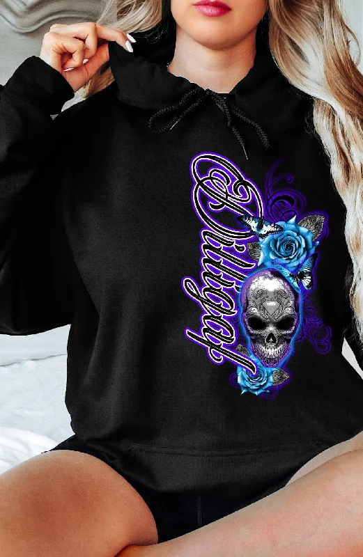 Blue Skull Rose from Heaven Pullover Hoodie