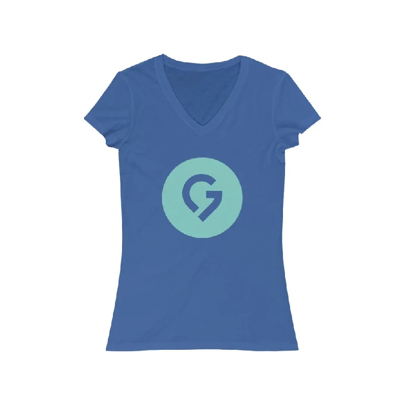 Grace Chapel Women's Short Sleeve V-Neck Tee | Pearl Aqua Logo