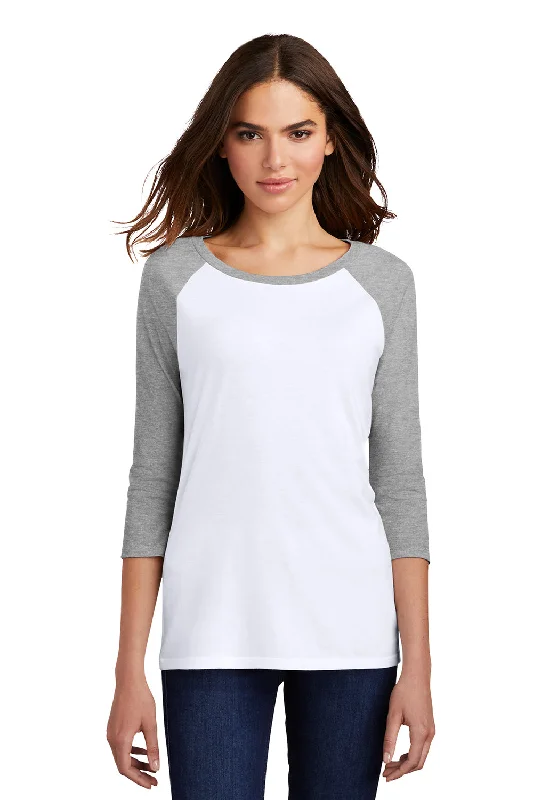 District Womens Perfect Tri 3/4 Sleeve Crewneck T-Shirt - White/Grey Frost