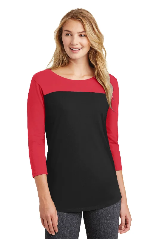 District Womens Rally 3/4 Sleeve Wide Neck T-Shirt - Black/Red - Closeout