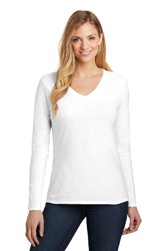 District Womens Very Important Long Sleeve V-Neck T-Shirts - White