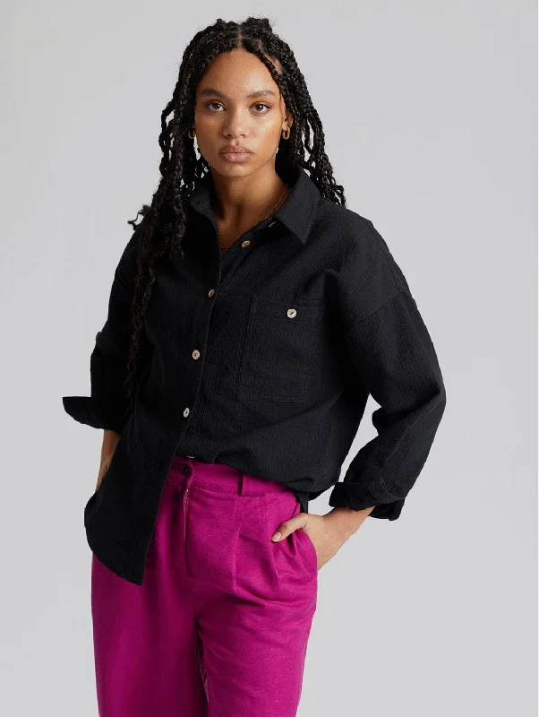 Hanako Organic Cotton Seersucker Shirt | Black