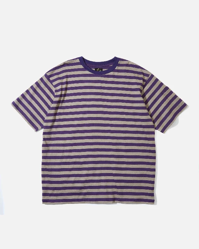 S/S Crew Neck Tee - Cotton Stripe Jersey - Purple & Grey