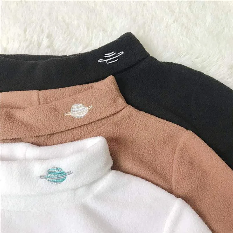 Planet Embroidered Turtleneck Sweatshirt