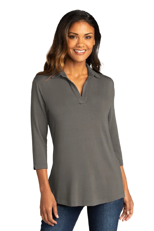 Port Authority Womens Luxe Knit 3/4 Sleeve Polo Shirt - Sterling Grey