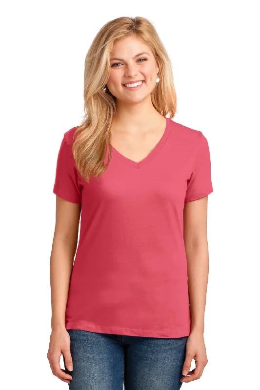 Port & Company Womens Core Short Sleeve V-Neck T-Shirt - Coral