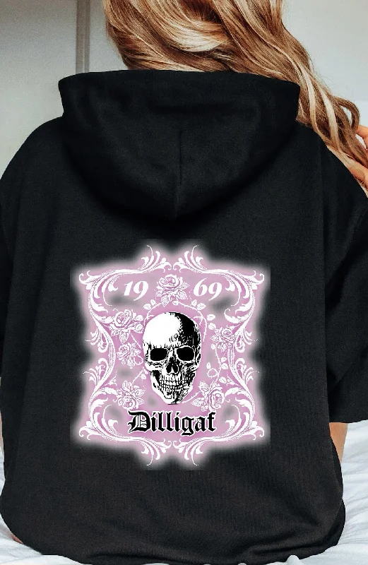 Smokey Purple Rose Skull Pullover Hoodie