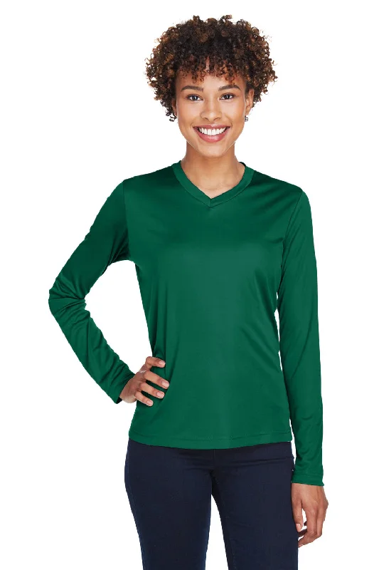 Team 365 Womens Zone Performance Moisture Wicking Long Sleeve Crewneck T-Shirt - Forest Green