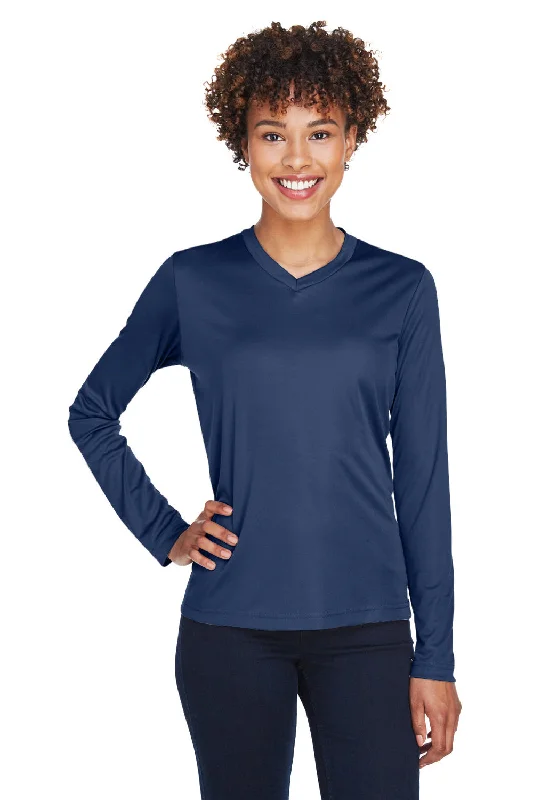 Team 365 Womens Zone Performance Moisture Wicking Long Sleeve Crewneck T-Shirt - Dark Navy Blue