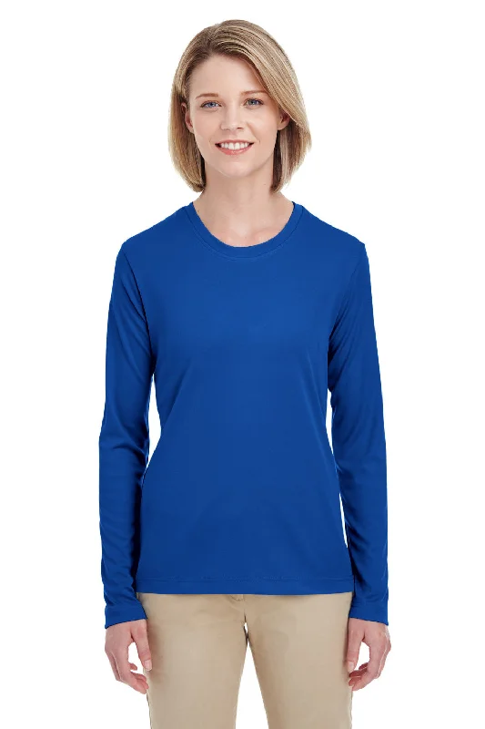 UltraClub Womens Cool & Dry Performance Moisture Wicking Long Sleeve Crewneck T-Shirt - Royal Blue