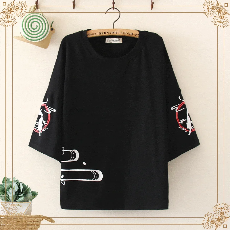 Women's Harajuku Fox Printed Sleeved Tees 