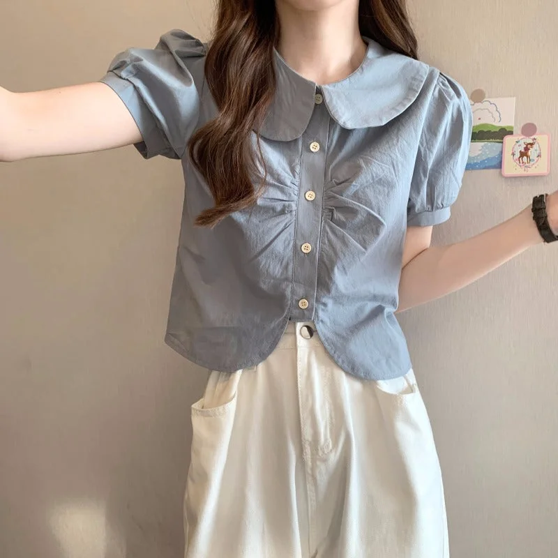 Women's Kawaii Doll Collar Puff Sleeved Shirt