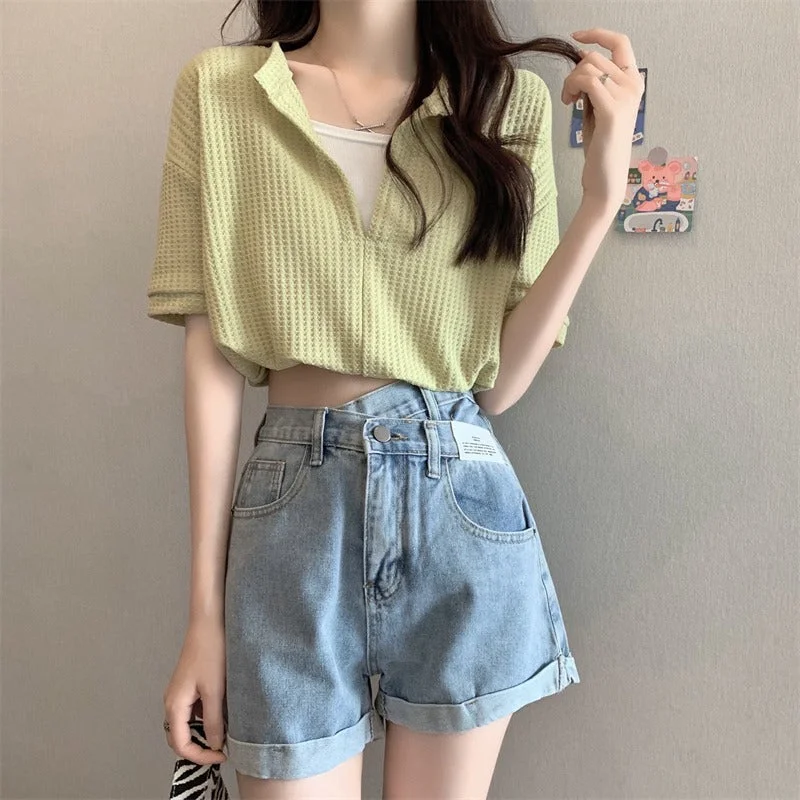 Women's Kawaii Plunging Mock Two-piece Shirt