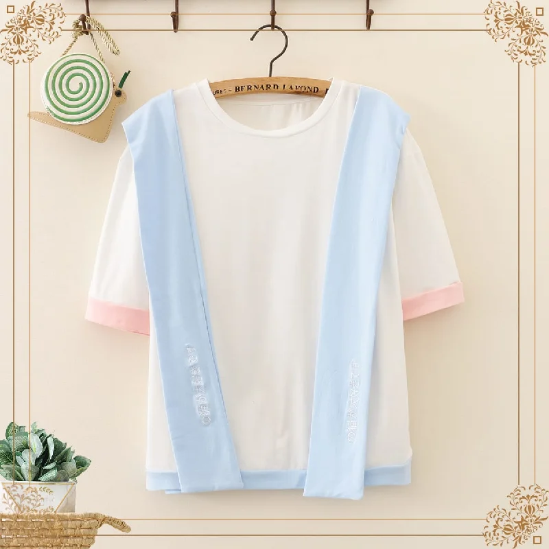 Women's Korean Fashion Contrast Color Loose Tees