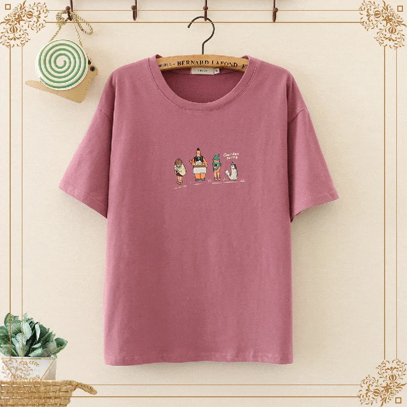 Women's Korean Fashion Family Printed Pure Color Tees 