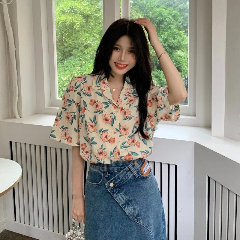 Women's Korean Style Floral Printed Chiffon Shirt